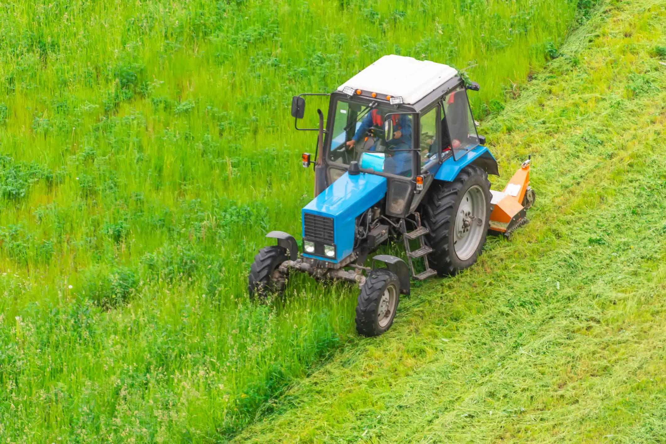 Agricultural machine in grassy area